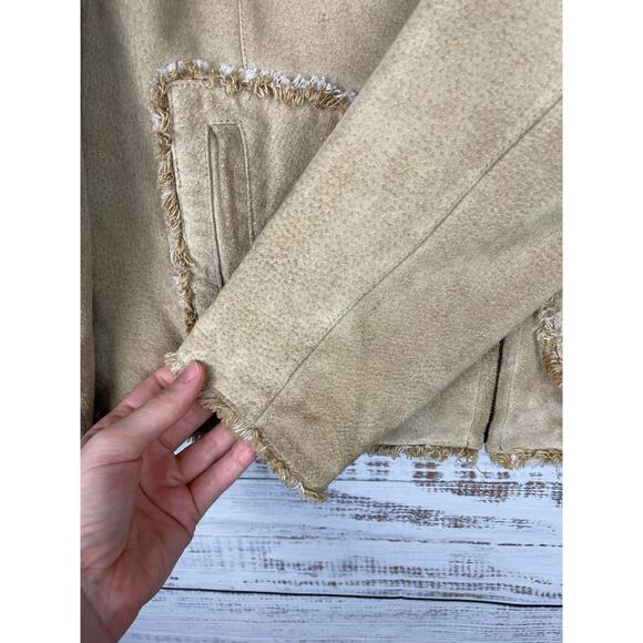 WILSONS LEATHER MAXIMA Womens jacket Tan Suede Medium Vintage Fringe Y2K Western - Picture 6 of 14